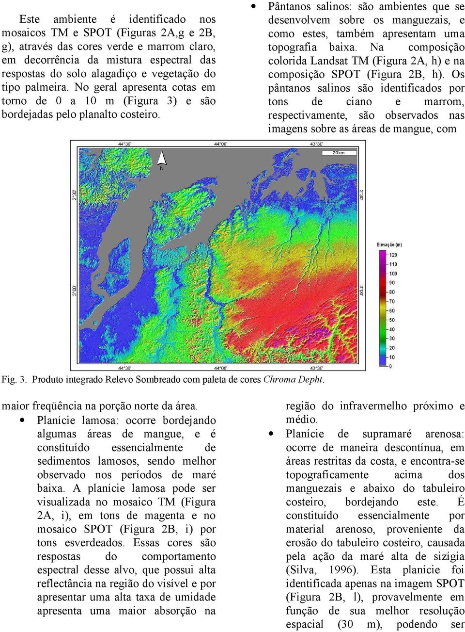 Na composição colorida Landsat TM (Figura 2A, h) na composição SPOT (Figura 2B, h).