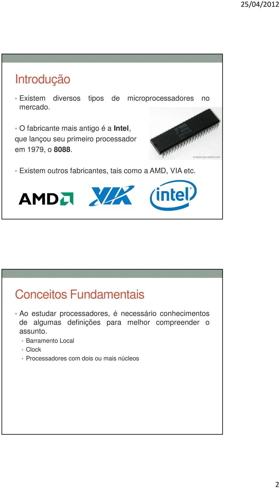 Existem outros fabricantes, tais como a AMD, VIA etc.
