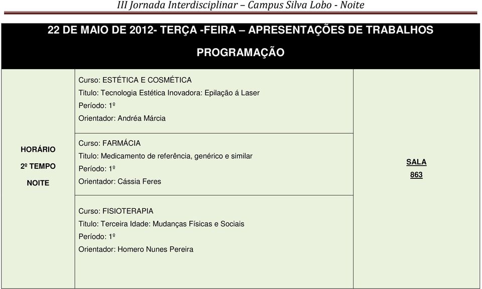 Titulo: Medicamento de referência, genérico e similar Período: 1º Orientador: Cássia Feres 863 Curso: