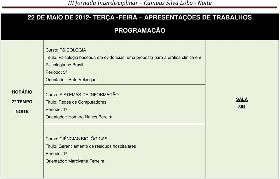 Período: 3º Orientador: Rute Velásquez Curso: SISTEMAS DE INFORMAÇÃO Titulo: Redes de Computadores