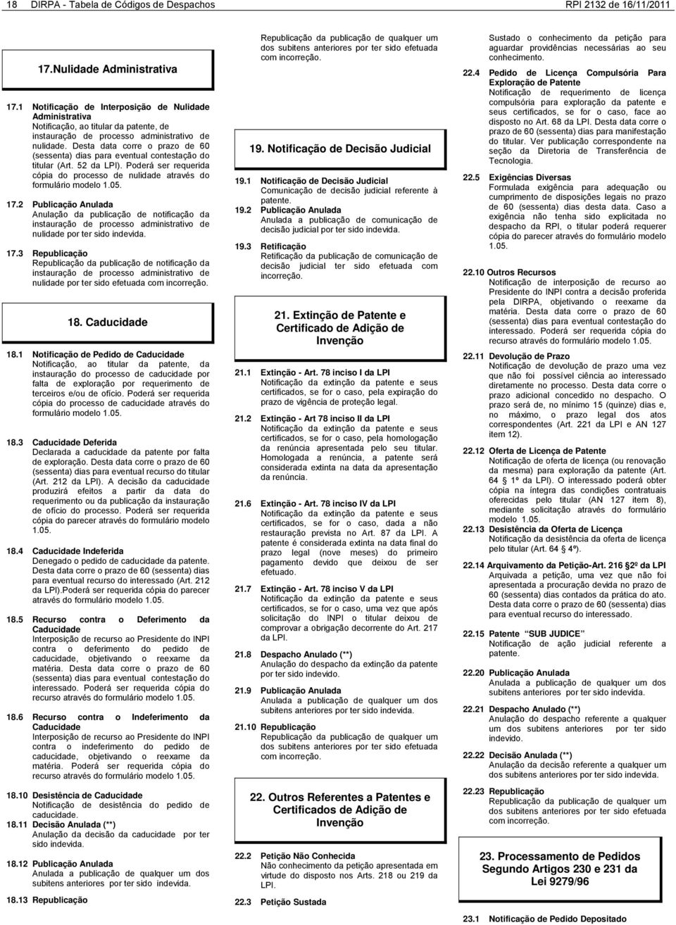 Desta data corre o prazo de 60 (sessenta) dias para eventual contestação do titular (Art. 52 da LPI). Poderá ser requerida cópia do processo de nulidade através do formulário modelo 1.05. 17.