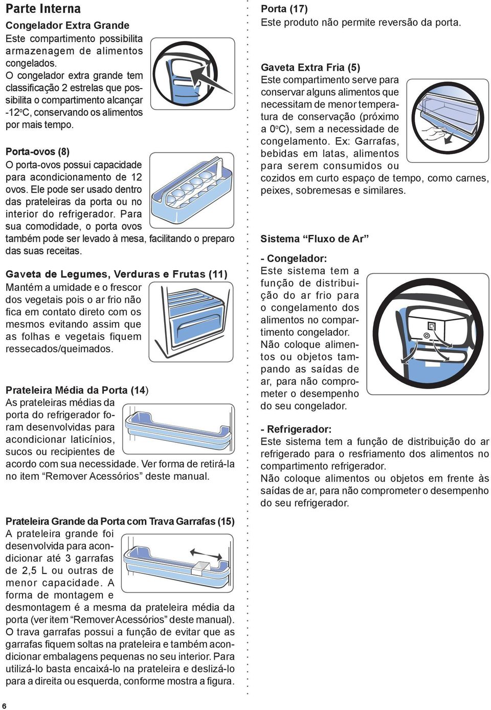 Porta-ovos (8) O porta-ovos possui capacidade para acondicionamento de 12 ovos. Ele pode ser usado dentro das prateleiras da porta ou no interior do refrigerador.