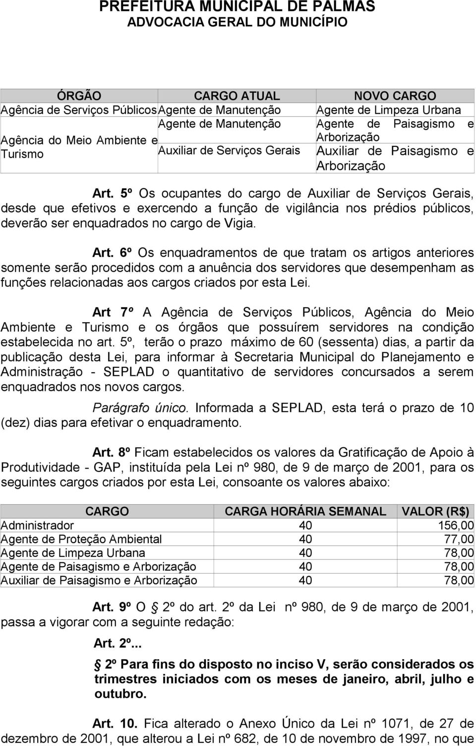 5º Os ocupantes do cargo de Auxiliar de Serviços Gerais, desde que efetivos e exercendo a função de vigilância nos prédios públicos, deverão ser enquadrados no cargo de Vigia. Art.