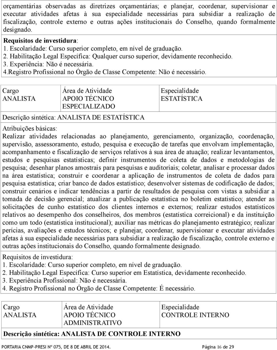 Experiência: Não é necessária. 4.Registro Profissional no Órgão de Classe Competente: Não é necessário.