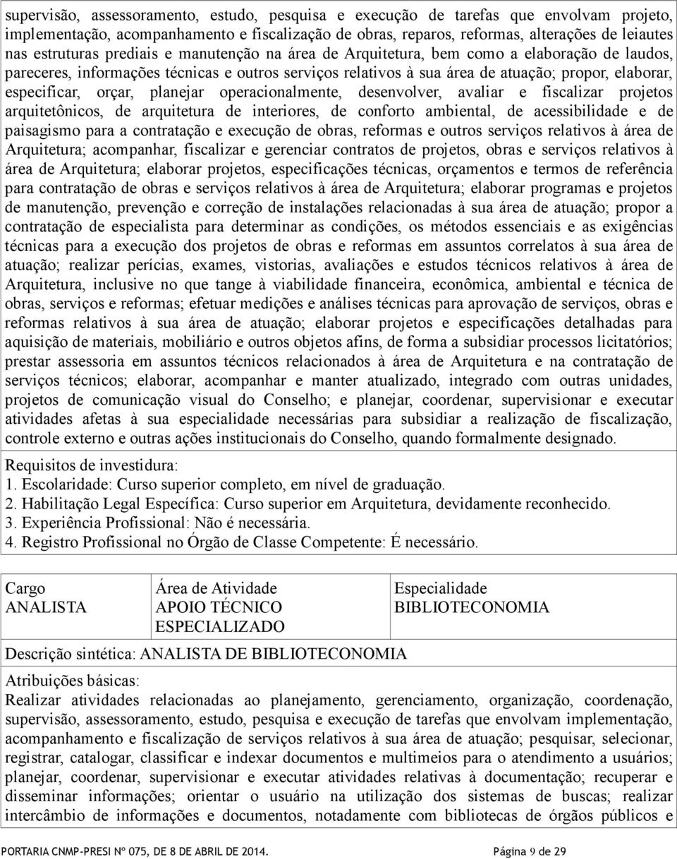 especificar, orçar, planejar operacionalmente, desenvolver, avaliar e fiscalizar projetos arquitetônicos, de arquitetura de interiores, de conforto ambiental, de acessibilidade e de paisagismo para a