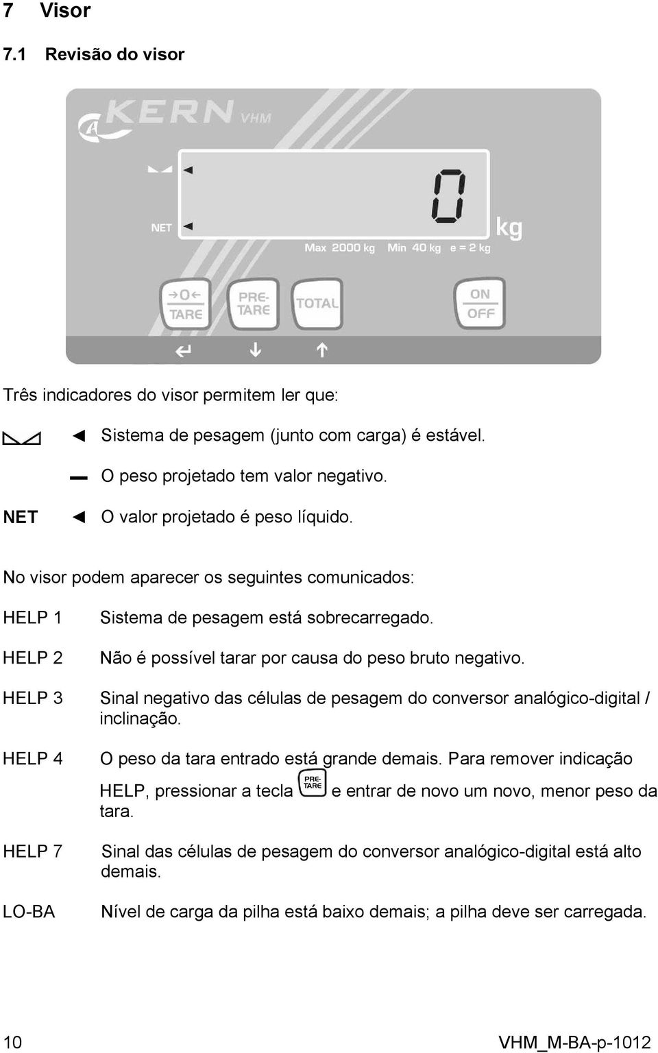 Não é possível tarar por causa do peso bruto negativo. HELP 3 Sinal negativo das células de pesagem do conversor analógico-digital / inclinação.