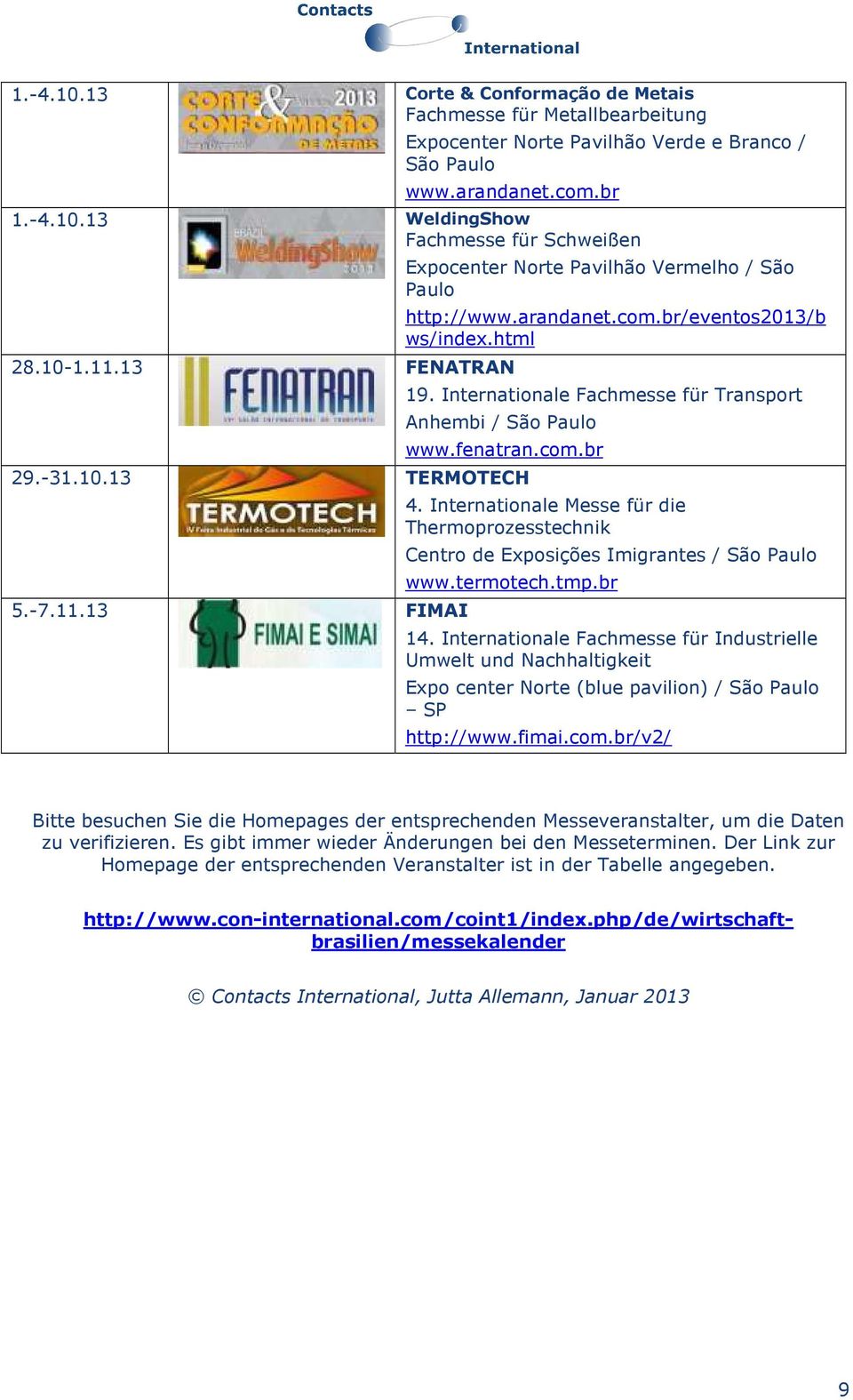 -7.11.13 FIMAI 4. Internationale Messe für die Thermoprozesstechnik www.termotech.tmp.br 14.