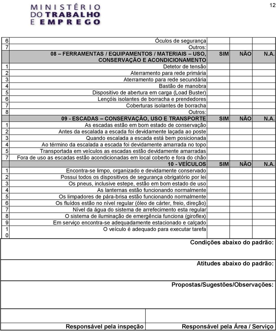 Dispositivo de abertura em carga (Load Buster) 6 Lençóis isolantes de borracha e prendedores 7 Coberturas isolantes de borracha 8 Outros: 09 - ESCAD