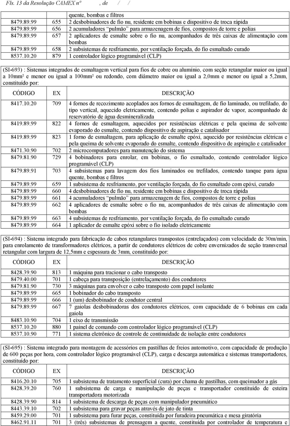 10.20 879 1 controlador lógico programável (CLP) (SI-693) : Sistemas integrados de esmaltagem vertical para fios de cobre ou alumínio, com seção retangular maior ou igual a 10mm² e menor ou igual a