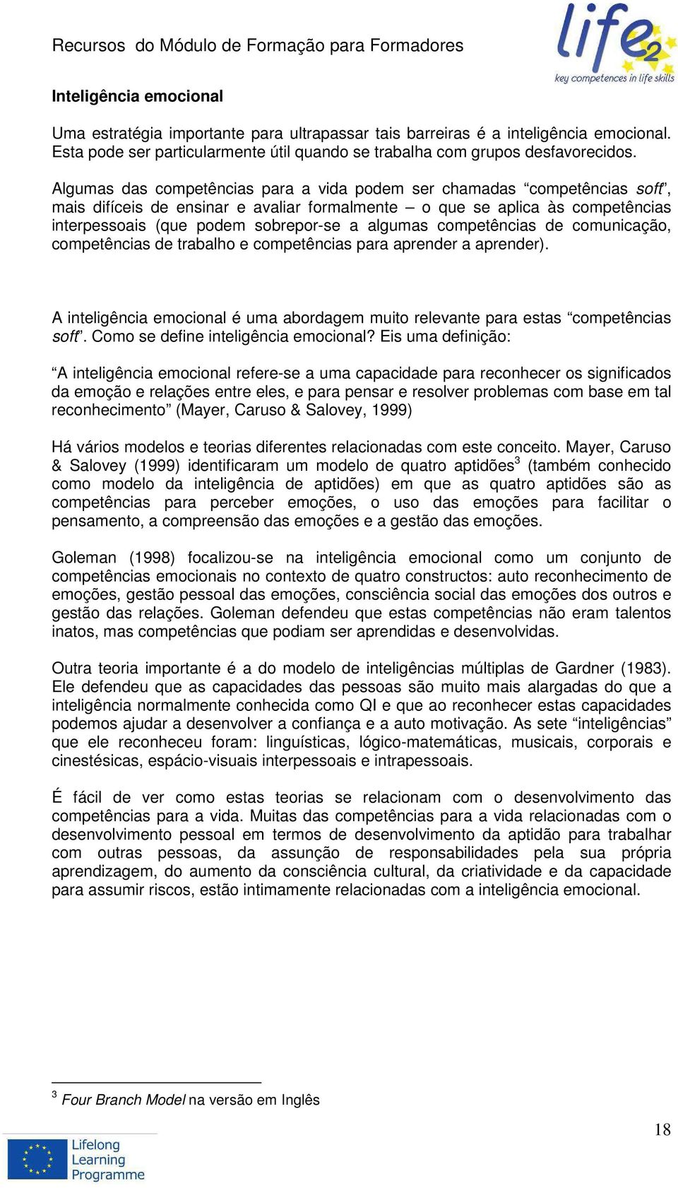 algumas competências de comunicação, competências de trabalho e competências para aprender a aprender). A inteligência emocional é uma abordagem muito relevante para estas competências soft.