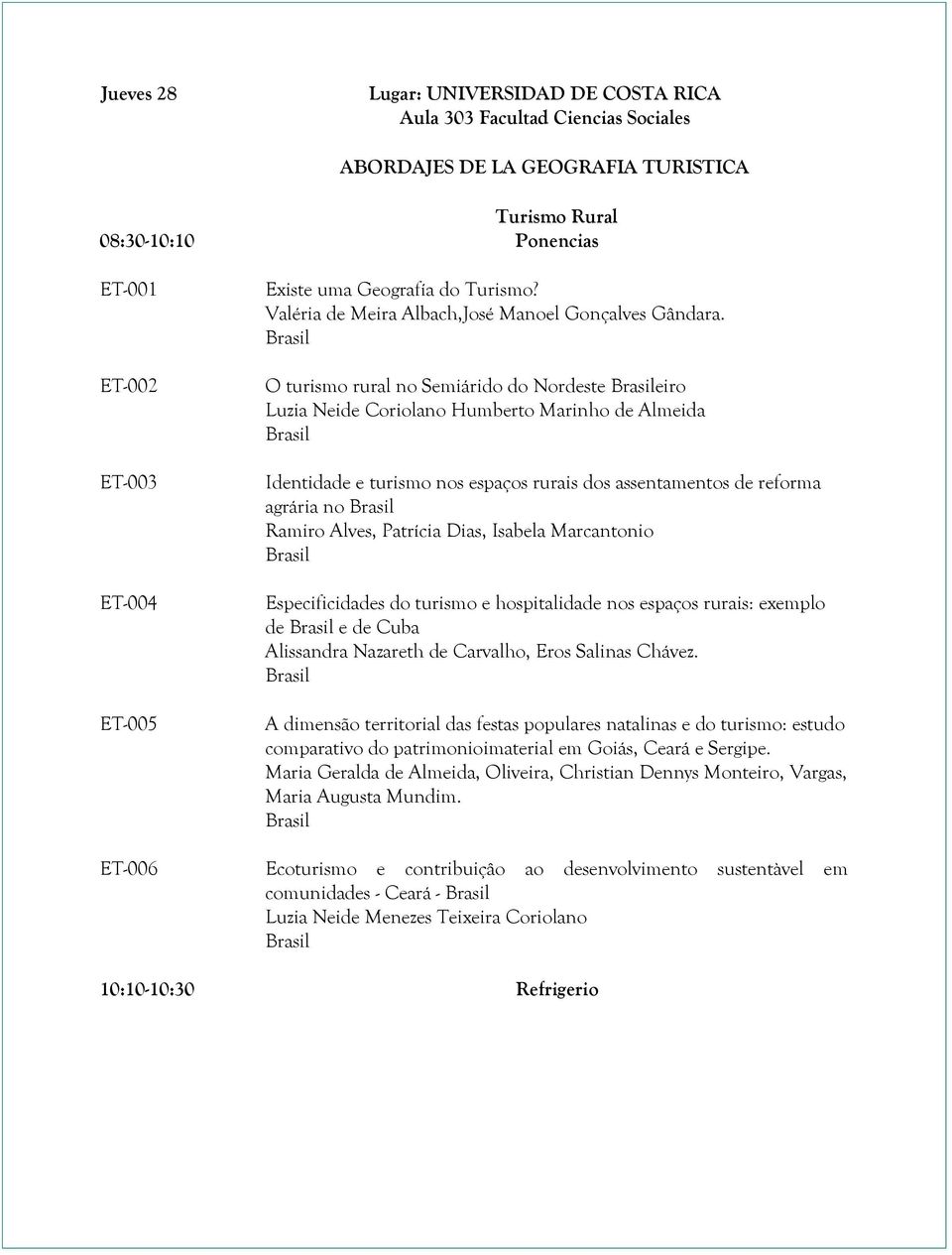 O turismo rural no Semiárido do Nordeste eiro Luzia Neide Coriolano Humberto Marinho de Almeida Identidade e turismo nos espaços rurais dos assentamentos de reforma agrária no Ramiro Alves, Patrícia