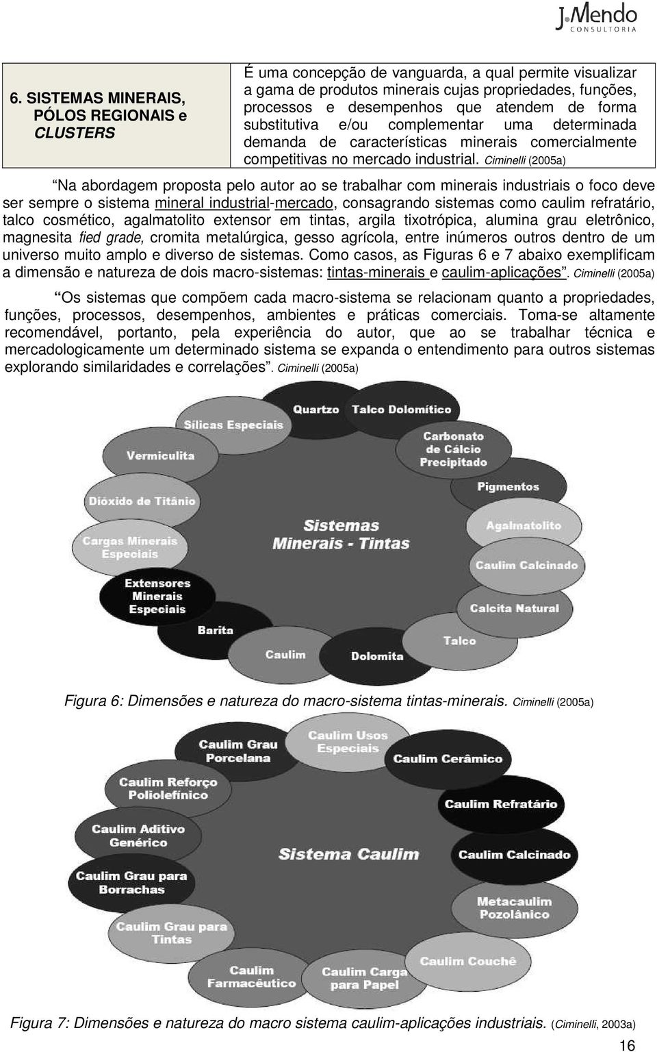 Ciminelli (2005a) Na abordagem proposta pelo autor ao se trabalhar com minerais industriais o foco deve ser sempre o sistema mineral industrial-mercado, consagrando sistemas como caulim refratário,