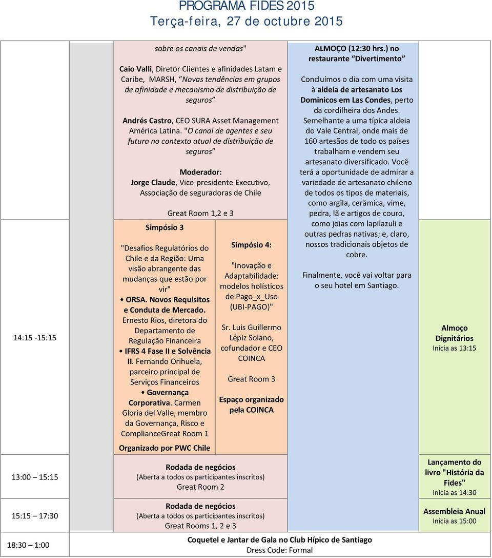 "O canal de agentes e seu futuro no contexto atual de distribuição de seguros Moderador: Jorge Claude, Vice-presidente Executivo, Associação de seguradoras de Chile Simpósio 3 Great Room 1,2 e 3