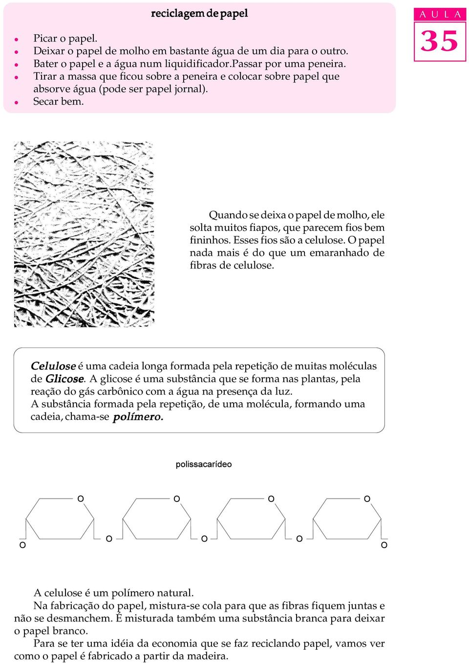 Esses fios são a ceuose. O pape nada mais é do que um emaranhado de fibras de ceuose. Ceuose é uma cadeia onga formada pea repetição de muitas moécuas de Gicose.