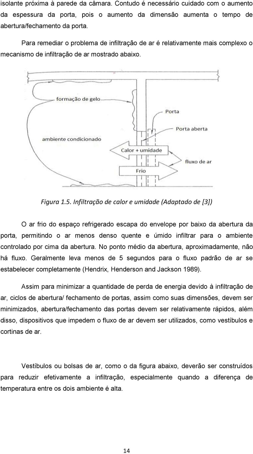 Infiltração de calor e umidade (Adaptado de [3]) O ar frio do espaço refrigerado escapa do envelope por baixo da abertura da porta, permitindo o ar menos denso quente e úmido infiltrar para o