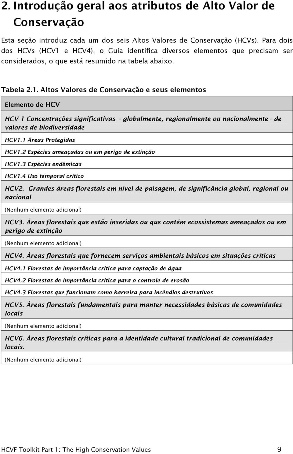 e HCV4), o Guia identifica diversos elementos que precisam ser considerados, o que está resumido na tabela abaixo. Tabela 2.1.
