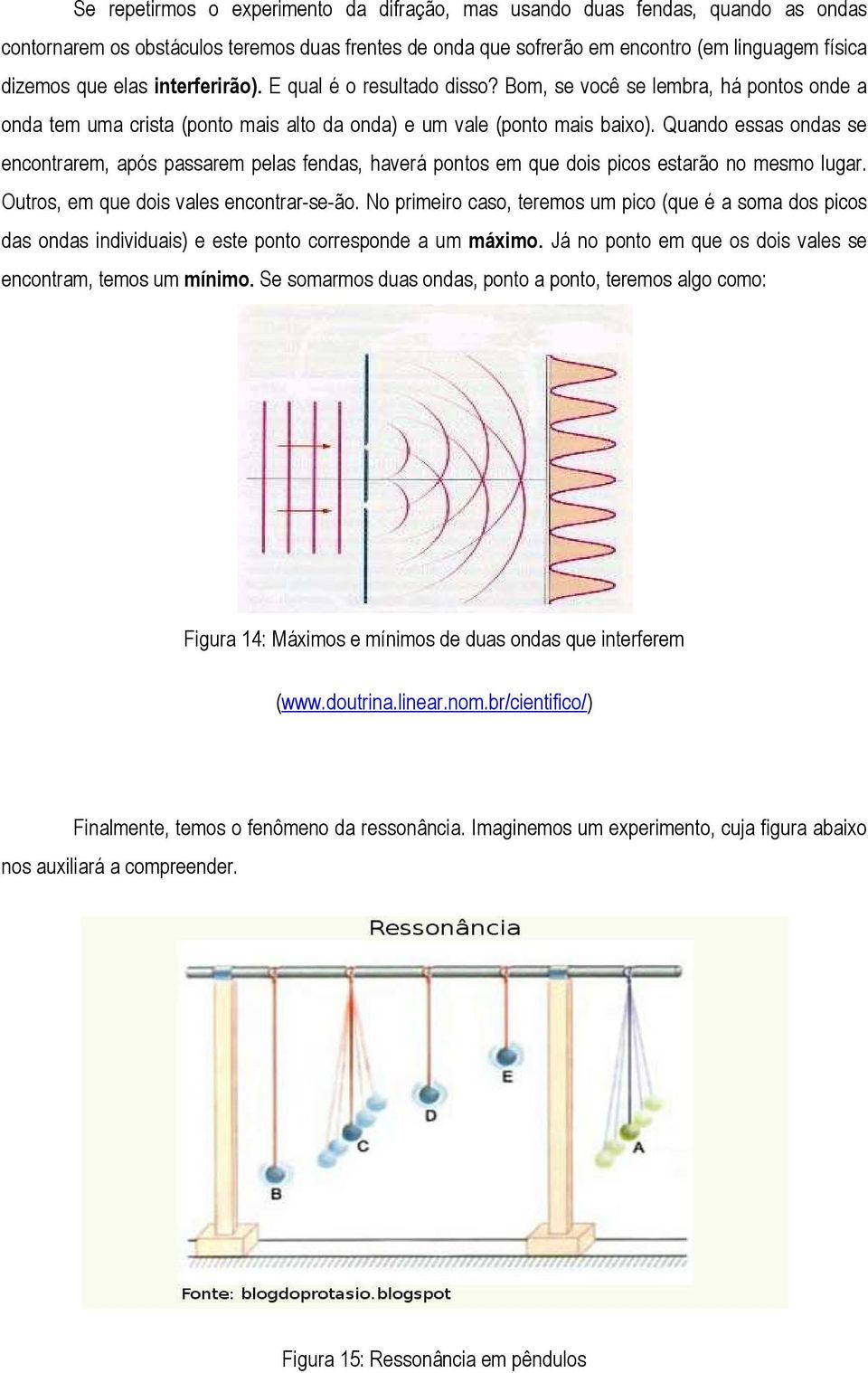 Quando essas ondas se encontrarem, após passarem pelas fendas, haverá pontos em que dois picos estarão no mesmo lugar. Outros, em que dois vales encontrar-se-ão.