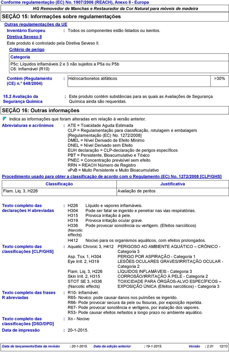 648/2004) Hidrocarbonetos alifáticos >30% 15.