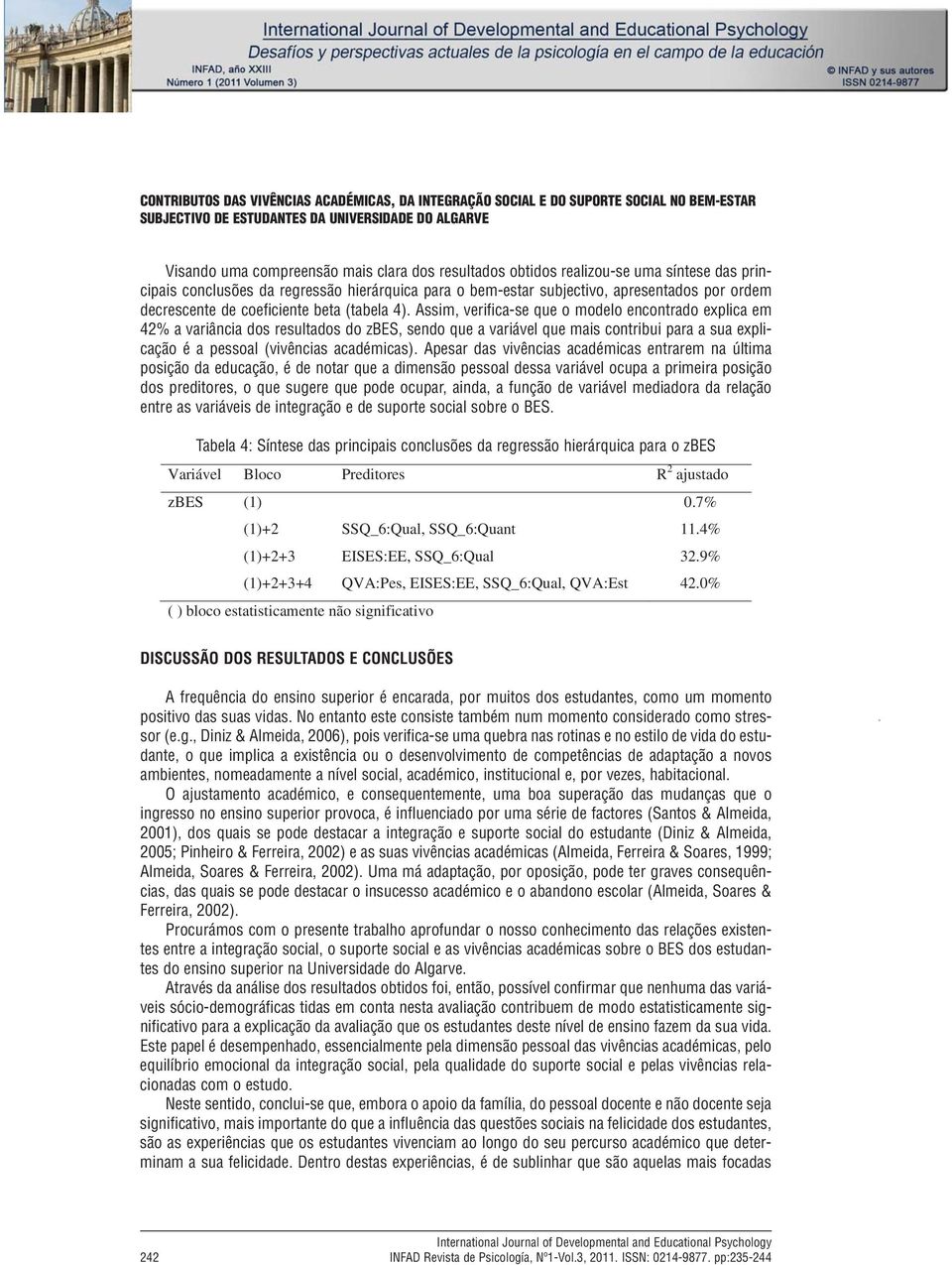 mais clara dos resultados obtidos realizou-se uma síntese das principais conclusões da regressão hierárquica para o bem-estar subjectivo, apresentados por ordem decrescente de coeficiente beta