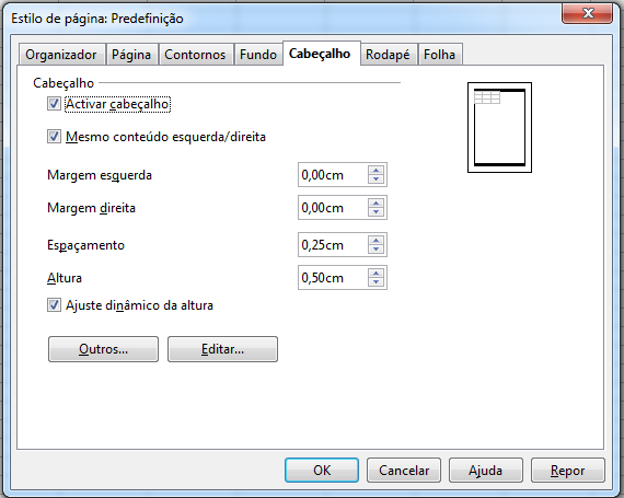 Configurando um cabeçalho ou um rodapé Para configurar um cabeçalho ou um rodapé: 1) Vá para a folha na qual queira configurar o cabeçalho ou rodapé.