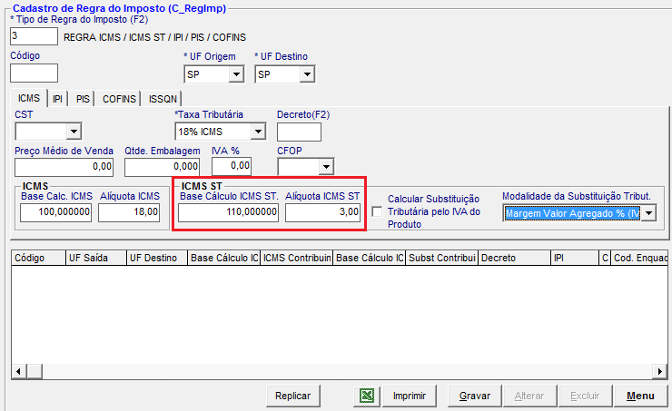 Configurar Impostos dos Produtos ICMS ST Informe a Base de Cálculo do ICMS ST e a Alíquota de ICMS ST deste produto.