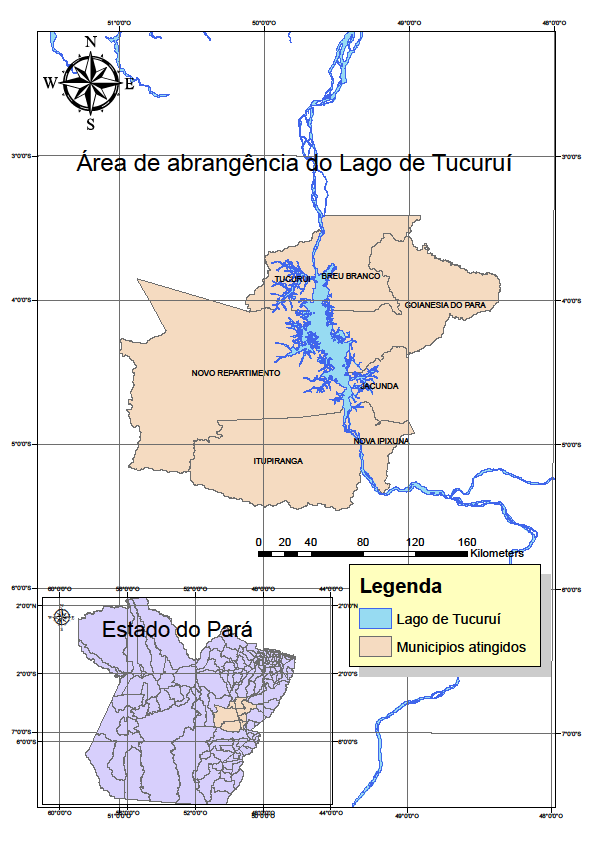 Figura 1 Localização e abrangência do Lago de Tucuruí.