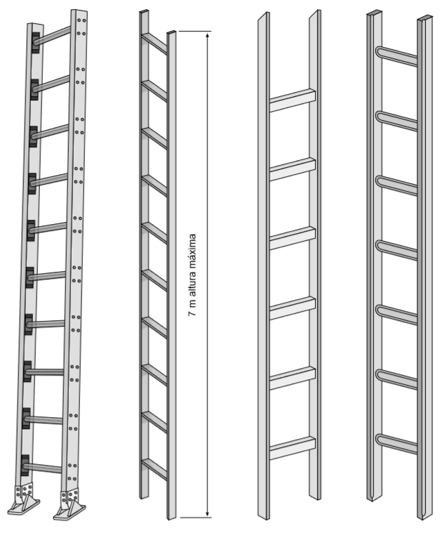 24 4.3 ESCADAS As escadas podem ser portáteis ou fixas, sendo as portáteis de 3 tipos: De uso individual (de mão); Dupla (cavalete ou de abrir); Extensível.