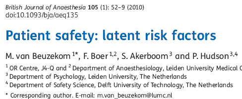 Segurança do paciente na anestesia Fatores de risco latente Equipamentos -Profissionais -Comunicação