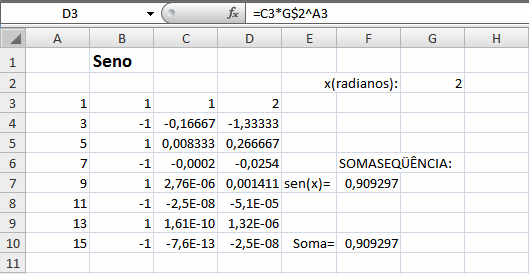 onde adicionamos na coluna D as potências de x e