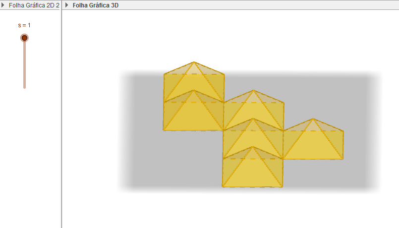 Figura 3.45: Planificação do cubo com 6 pirâmides assentes no plano Mais concretamente a construção anterior foi obtida aplicando sucessivamente os passos que a seguir se indicam: 1.