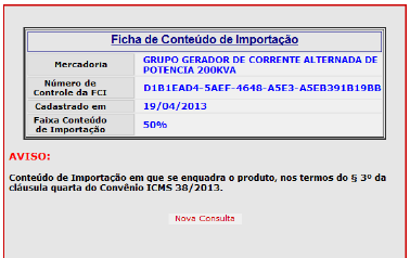 Ficha de Conteúdo de Importação FCI Consulta