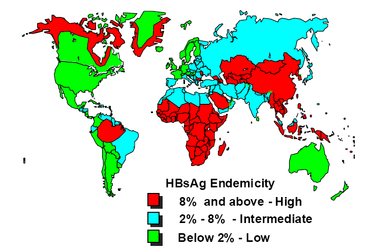 1.3. Prevalência de VHB no Mundo A distribuição global de VHB varia, consideravelmente, em termos geográficos.