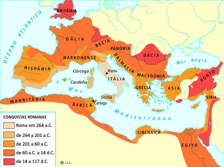 Conquistas romanas Identifica as regiões que foram