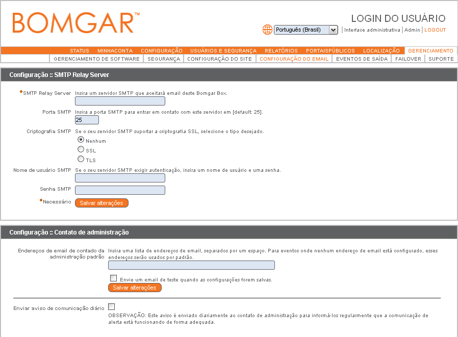 Configuração do site Técnicos experientes de rede que operam em ambientes de rede que não são padrão podem alterar as portas que o Bomgar utiliza.