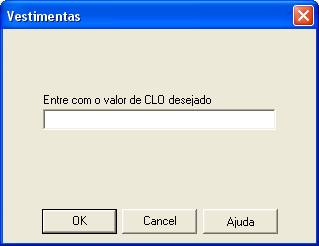 10 Além da opção de marcar ou inserir os trajes para que o programa calcule a Resistência Térmica em clo, pode-se inserir diretamente o valor médio em clo no programa, clicando no botão salientado em