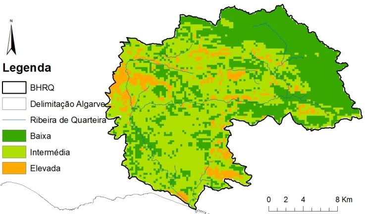 Comparativamente ao histograma do DRASTIC do período 1985-1995, houve um decréscimo em todas as classes.