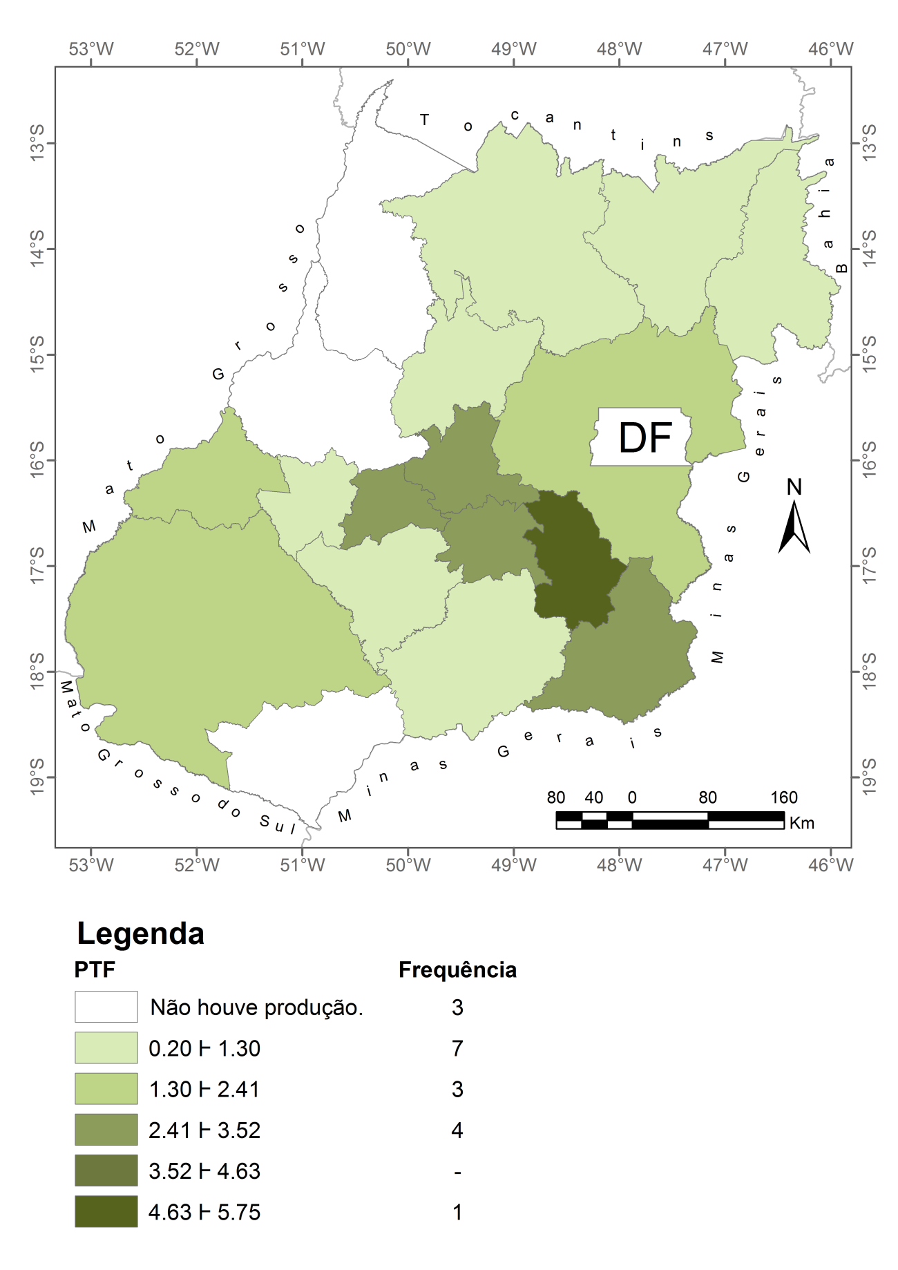 Figura 2 Mapa da Produtividade Total dos Fatores: microrregiões de Goiás produtoras de