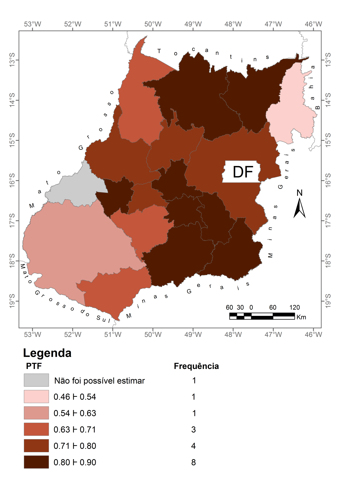 Figura 4 Mapa da Produtividade Total dos Fatores: microrregiões de Goiás