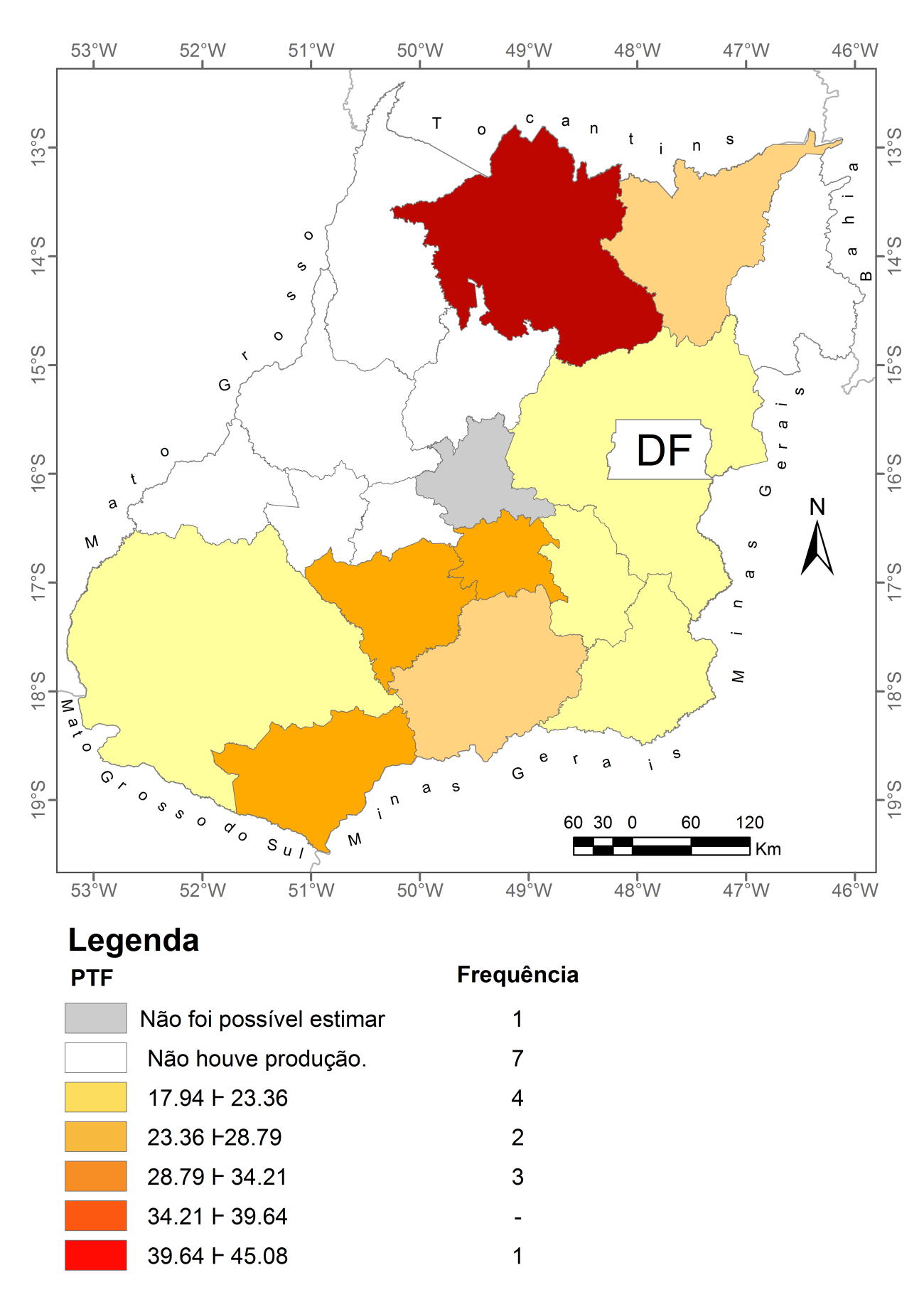Figura 5 Mapa da Produtividade Total dos Fatores: microrregiões de Goiás