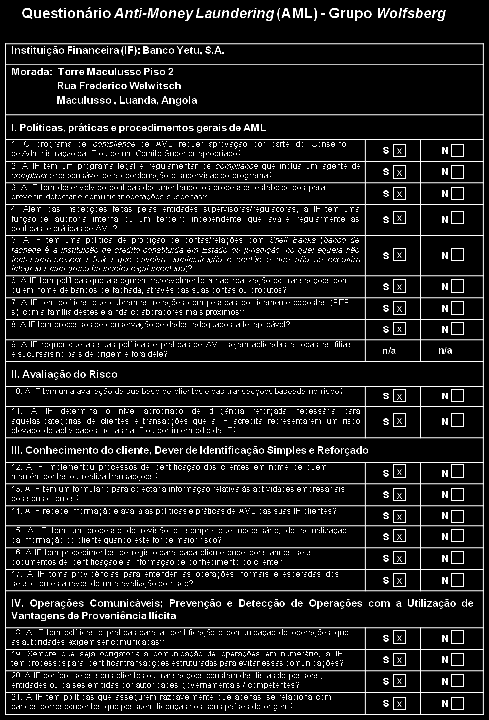 ANEXO A QUESTIONÁRIO ANTI-MONEY