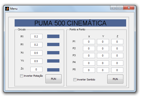 trajetória do PUMA. A segunda função é de converter as variáveis do domínio cartesiano para o domínio das juntas.