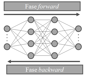 19 A Figura 2.7 apresenta as duas fases do treinamento do algoritmo backpropagation. Figura 2.7 As duas fases do treinamento do backpropagation (Grasse, 2004).