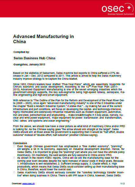 Manufatura Avançada na Agenda Mundial China O 12º Plano Quinquenal de 2011-2015 (12Th Five-Year Plan) prioriza a manufatura avançada como um dos 7 temas emergentes apoiados pelo