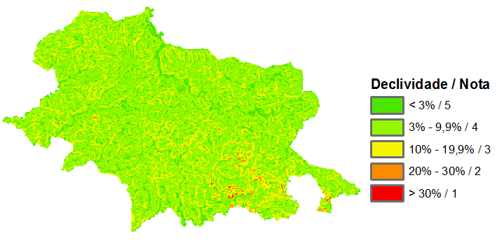 Figura 4 Padronização e classificação dos dados de áreas urbanas. Figura 5 Padronização e classificação dos dados de declividade.