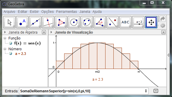 5 Resolução com o auílo do sotware GeoGebra: Fgura 5 - Área lmtada pela curva da ução ( ) se, o tervalo [ 0, ] Fote: Elaborada pelo autor o GeoGebra Pode-se otar a gura 5, que, após a serção dos