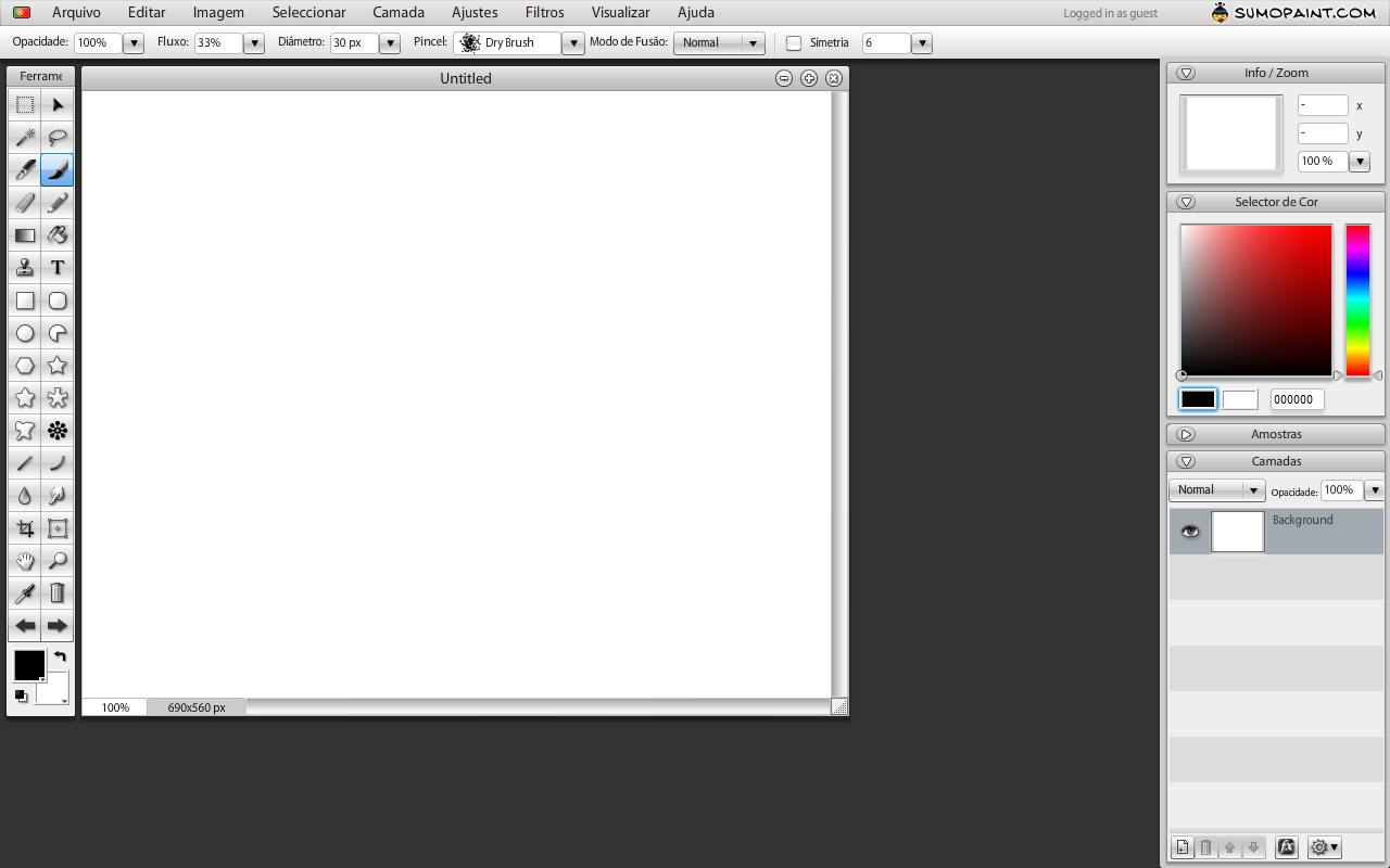 8. Estamos então preparados para iniciar o nosso trabalho na tela em branco que escolhemos para desenhar e pintar (Figura 6). Figura 6. Tela em branco para início de um novo trabalho 9.