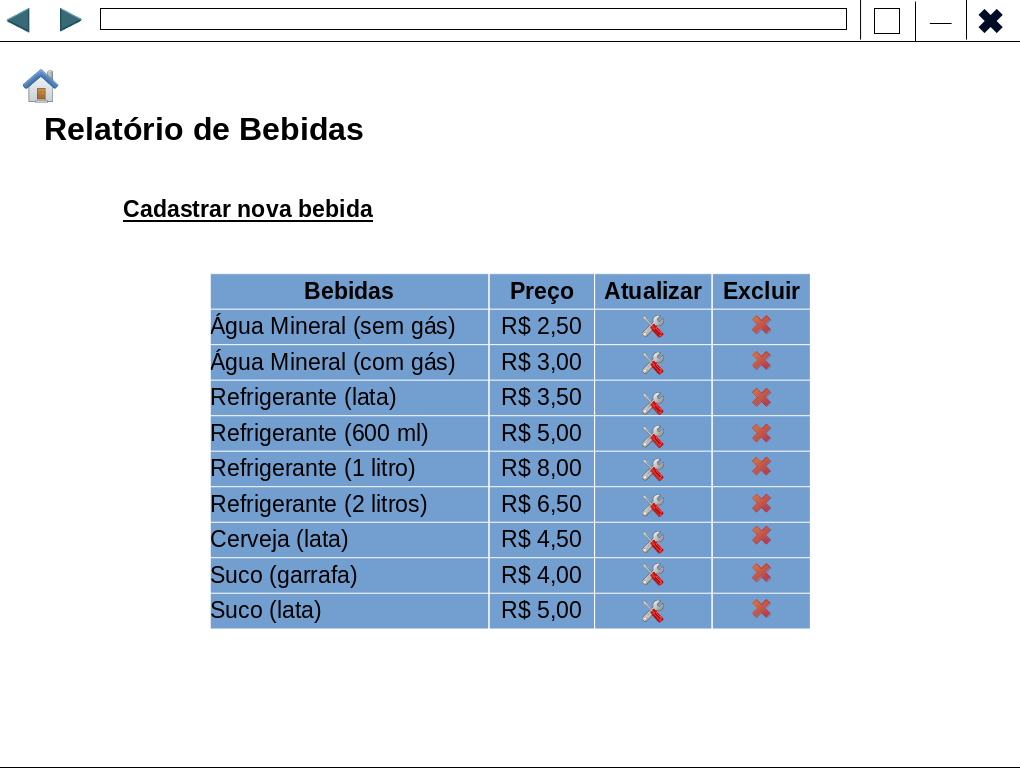 Figura 18 Relatórios de bebidas