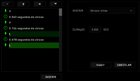 Você pode adicionar um novo conjunto de comandos de macros clicando no botão no menu de sequência de teclas