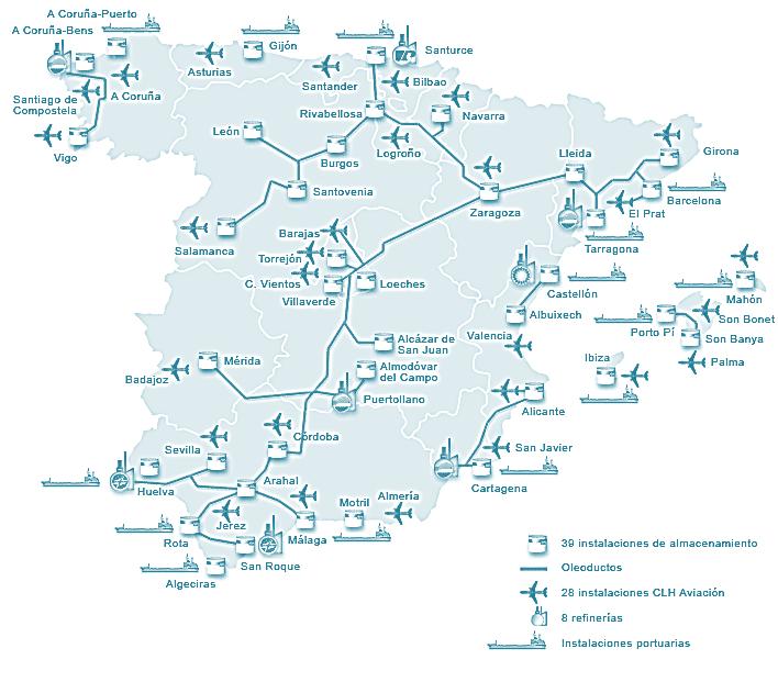 Espanha apresenta uma rede de oleodutos aproximadamente 27 vezes maior que a Portuguesa Legenda