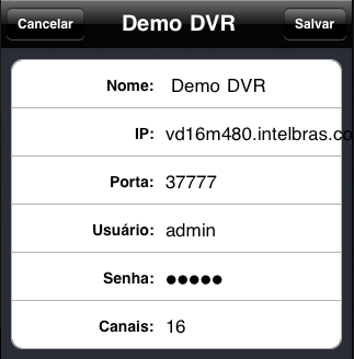 Nome: insira um título de sua preferência para o dispositivo cadastrado. IP: insira o endereço IP (Exemplo: 200.247.114.66) ou o nome de domínio (Exemplo: intelbras.com.